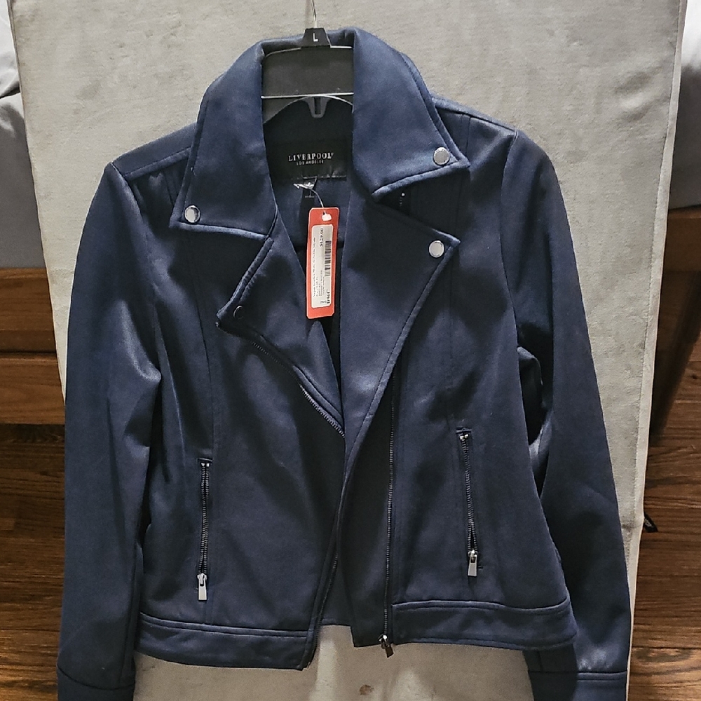 Liverpool Women's Navy Moto-Style Vegan Leather Jacket